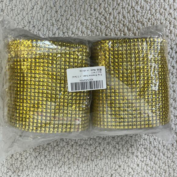 Gold Bling Rhinestone Diamond Mesh Ribbon Wrap Acrylic 2 Rolls/20 Yds Total Mums - Picture 3 of 7